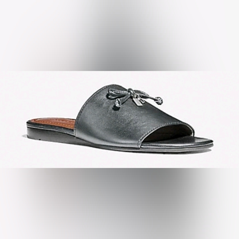 Coach Tassle Bow Slide Metallic Silver, Size 7.5